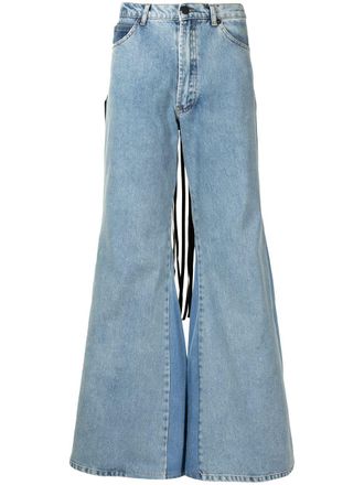 Natasha Zinko fringed flared jeans - Blue