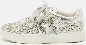 Jimmy Choo London Silver Glitter And Leather Osaka Sneakers