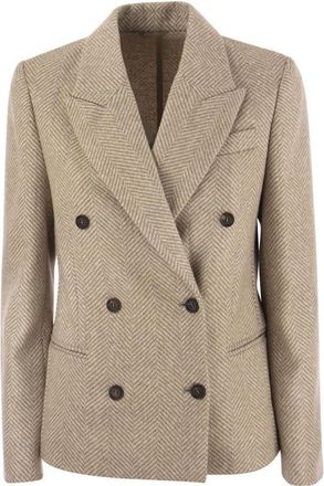 Brunello Cucinelli WomenS Camel Double Breasted Wool Blend Jacket, Size 6