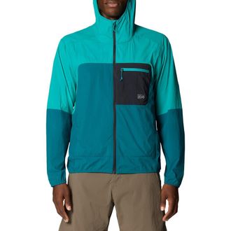 Mountain Hardwear Wind Veil Hooded Jacket in Jack Pine/Blupernova at Nordstrom, Size Xx-Large