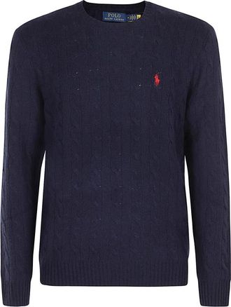 Polo Ralph Lauren Kasjmier Gevlochten Wol Kraag - Heren - Ronde hals truien - Blauw - M - Wol - Truien & Vesten