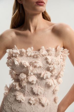 Karen Millen Womens Applique Lace Corset Woven Mini Dress - Natural - Size 12 UK