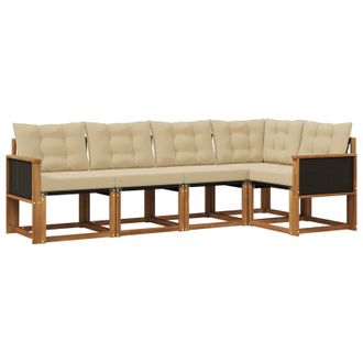 vidaXL Conjunto De Sof&aacute;s De Exterior Con Coj&iacute;n 5 Pcs Natural Y Beige Vidaxl