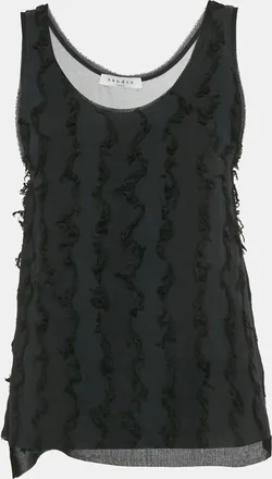 Sandro Black Rib Knit Frayed Detail Tank Top