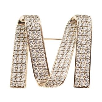Max Mara Broche Inicial con Cristales Pav&eacute; - Accessories - Mujer - Amarillo - ONE SIZE