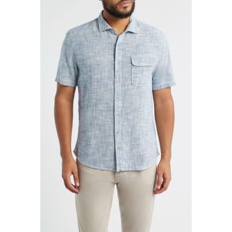 Johnnie-O Ennis Hangin Out Stripe Short Sleeve Stretch Cotton Button-Up Shirt in Indigo at Nordstrom, Size Xx-Large
