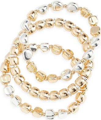 Nordstrom Set of 3 Mixed Orb Stretch Bracelets in Gold- Silver at Nordstrom
