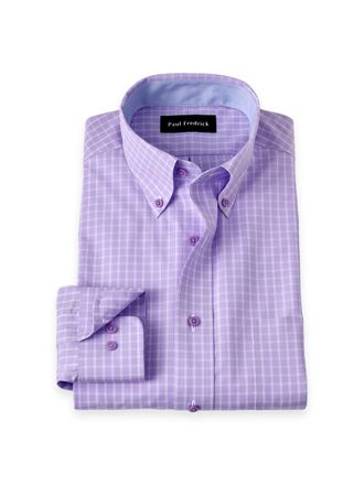 Paul Fredrick Slim Fit Non-iron Cotton Check Dress Shirt With Contrast Trim