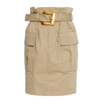 Balmain Short Skirts, female, Beige, Size: M Belted Cotton-Gabardine Mini Skirt