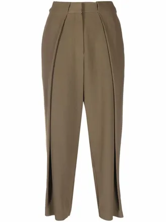 Balmain pleated high-waisted trousers - women - Viscose/Cotton/Viscose - 42 - Brown