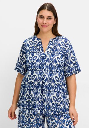 Sheego Longbluse SHEEGO, Damen, Gr. 40, beige (ecru, gemustert), 88% Viskose, 12% Polyamid, gemustert, V-Ausschnitt, Blusen Longbluse