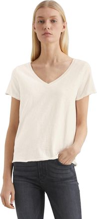 Marc O'Polo Denim T-Shirt MARC OPOLO DENIM, Damen, Gr. XL, weiss (wei&szlig;), Jersey, Obermaterial: 100% Baumwolle, unifarben, figurbetont h&uuml;ftlang, tiefer V-Ausschnitt, ges