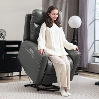 HOMCOM Overstuffed Riser & Reclining Chair with USB Ports in Dark Grey
