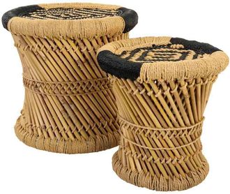 Wanderlust Deco Wanderlust Deco - Set 2 Taburetes De Bamb&uacute; Y Cuerda Marrones