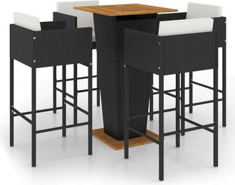 vidaXL Set De Bar De Jard&iacute;n 5 Pzas Y Cojines Rat&aacute;n Sint&eacute;tico Negro Vidaxl