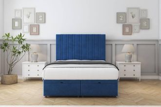 Comfort Beds Lorenzo Plush Ottoman Bed Base-26 Strutted Headboard in Navy | Size: Small Single