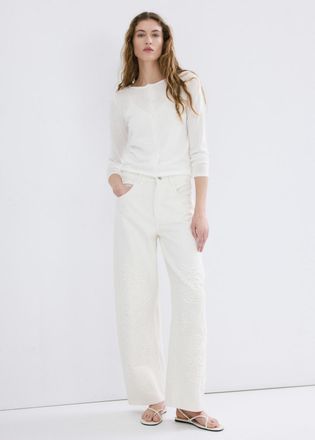 Mango Jeans wide leg ricamo fiori bianco sporco - Donna - 36 - MANGO