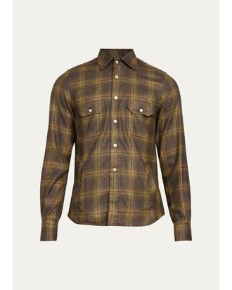 Kiton Mens Cashmere Plaid Overshirt