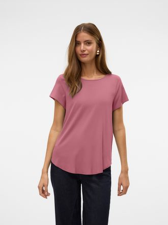 Vero Moda Blusenshirt VERO MODA VMBELLA SS TOP WVN GA NOOS, Damen, Gr. XL, rosa (mesa rose), Web, Obermaterial: 97% Viskose, 3% Elasthan, unifarben, regular fit