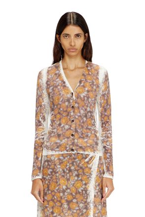 Diesel Floral-print cardigan in linen knit - Knitwear - Woman - Brown