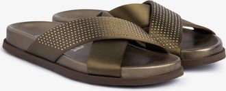 Pedro Garcia Criss cross flat sandal in green satin and anatomical | sole | Daliana | Spring Summer 26 | PEDRO GARCIA