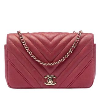 Chanel Pre-owned Quilted Caviar Flap Schoudertas - Dames - Pre-owned - Rood - Maat: ONE Size Leer