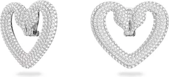 Swarovski Una Clip Earrings Heart - Large - White - Rhodium Plated
