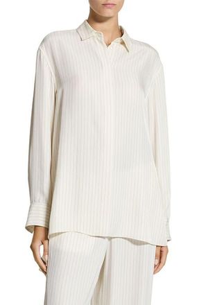 Theory Stripe High-Low Button-Up Shirt in Rice Multi at Nordstrom, Size X-Large