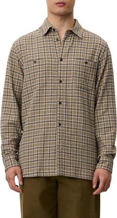 Les Deux John Check Stretch Organic Cotton Blend Shirt in Dark Sand at Nordstrom, Size Xx-Large