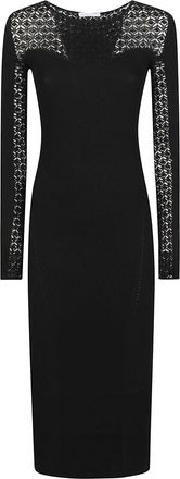 Patrizia Pepe Black Fitted Lace-Detail Viscose-Blend Midi Dress