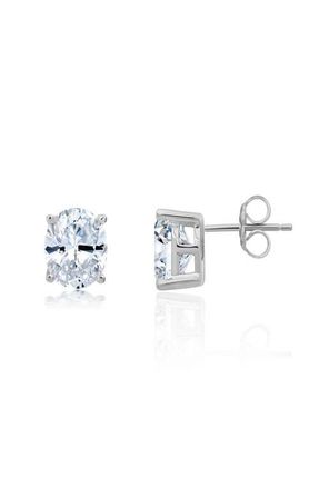 Crislu Oval Cut Cubic Zirconia Stud Earrings in Pure Platinum/Clear Stone at Nordstrom
