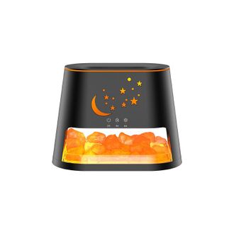 OEM Difusor De Aceites Esenciales, Humidificador Con Efecto Llama, Piedra De Sal De Cristal, Luz Ambiental Colorida, Negro