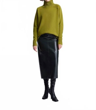 A.L.C. Marta Glossy Leather Midi Skirt In Dark Green