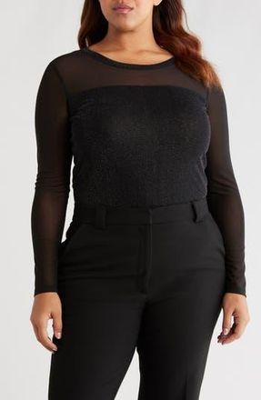 Sanctuary Sparkle Mesh Tee in Black at Nordstrom Rack, Size 1X