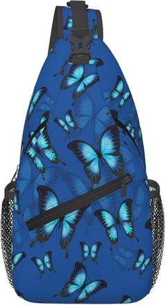 Generic Blue Butterflies Sling Bag Lightweight Cross Body Bag Adjustable Daypack For Men Outdoors Casual