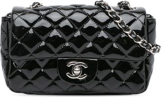 Chanel Pre-owned Womens Mini Classic Flap Bag Patent Leather - Black - One Size