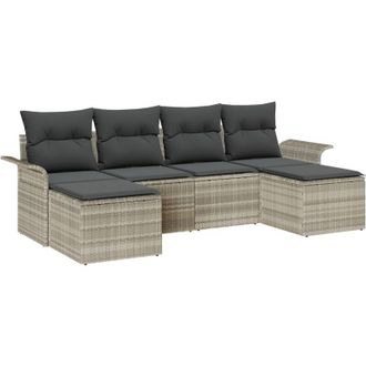 vidaXL Vidaxl - Conjunto De Sof&aacute; De Jard&iacute;n Con Coj&iacute;n 6 Pcs Gris Claro Polirat&aacute;n