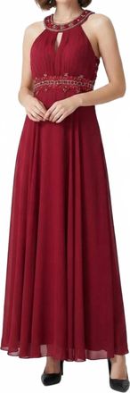 Sue Wong Halter Beaded Cutout Back Evening Dress In Port