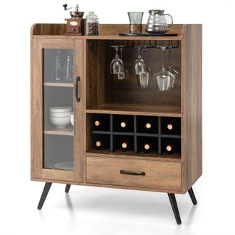 Costway Costway Wine Cabinet Wooden Buffet Sideboard w/ Removable Wine Rack in Brown