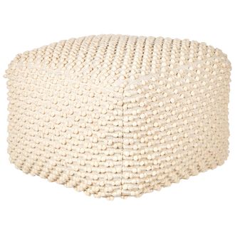 Beliani Puf Moderno Reposapi&eacute;s Tejido A Mano Otomana De Algod&oacute;n Y Poli&eacute;ster Beige Claro 50 X 50 X 35 Cm Kingri