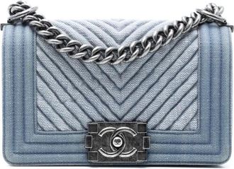 Chanel Borsa a tracolla Boy denim piccola con motivo chevron 2014-2015 - Blu