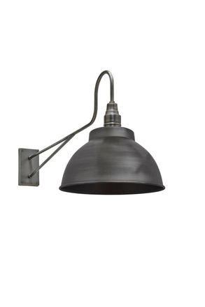 Industville Long Arm Dome Wall Light, 13 Inch, Pewter, Pewter Holder