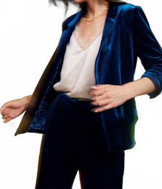 Skies Are Blue Clothing Iris Velvet Blazer In Dark Teal