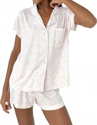 Splendid Flora Pillow Soft Short Pj Set In Dotted Hearts