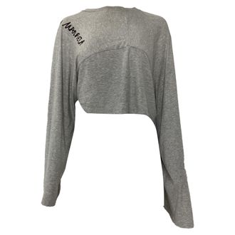 Maison Margiela MM6 Maison Margiela Long Sleeve Logo Crop Top in Grey Cotton