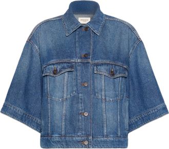 Weekend Boxy Cropped Denim Jacket with Flap Pockets and Seam Detailing