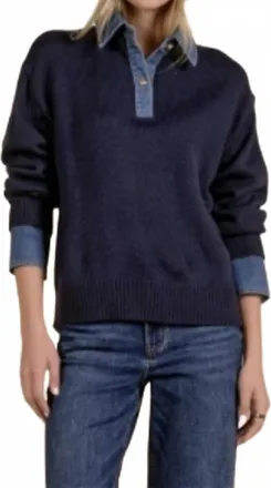 Elan Denim Collar Sweater In Navy