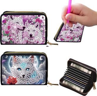 Generic 2Pcs Crdit card Holder Diamond Art Painting PU Wallet ID crd Case Zipper Animal Pattern Fashion DIY Diamond Painting Art Kit Compact Cin Purse Credit 