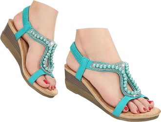 Generic Wedge Sandals For Women Ladies Rhinestone Shoes Fashionable Hollow Solid Color Casual Womens Wedge Sandal Comfortable Sandals Dressy Shoes With Arch S