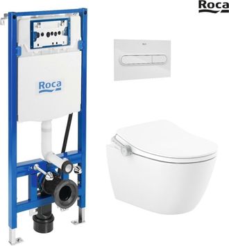 Roca Pack Wc Bastidor Empotrado Roca Duplo Smart Cisterna Y Pulsador Pl1 Dual Blanco Brillo Con Inodoro Suspendido Rimless In-wash Ona